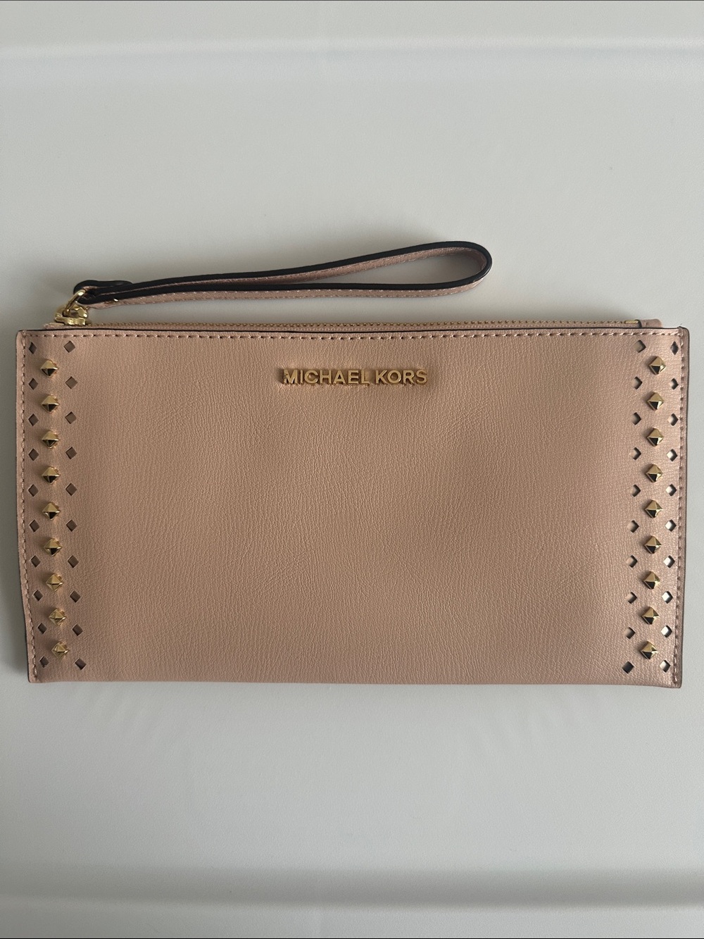 Michael Kors Light Blush Pink Studded Leather Wristlet